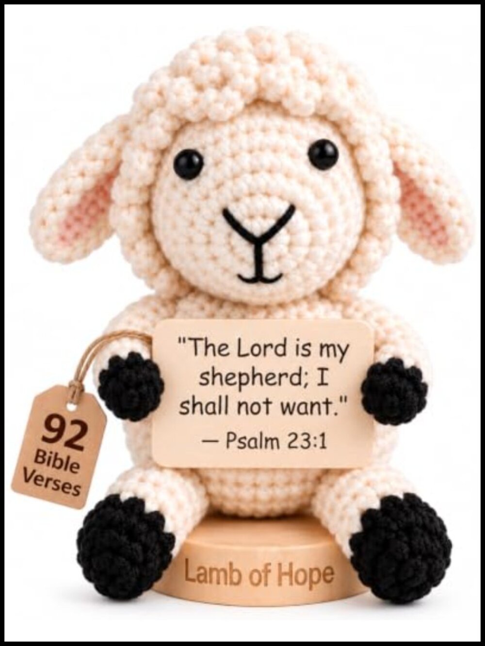 Christian Lamb of Hope Crochet with 92 Bible Verse 3.5in Desk Decor